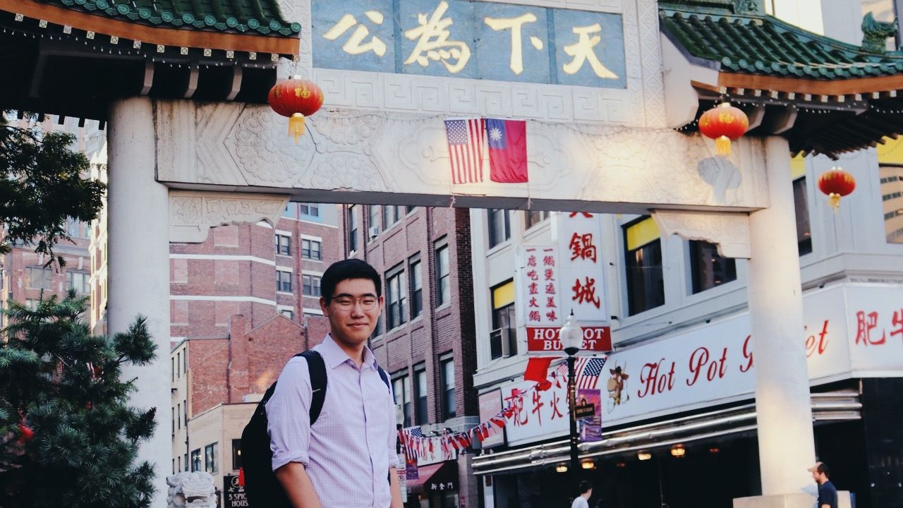 Tianyu Fang in Boston's Chinatown. Fang completed his high school in the Boston area. 