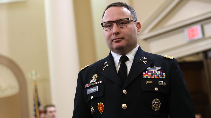 Lt. Col. Alexander Vindman arrives to testify before the House Intelligence Committee in the Longworth House Office Building on Capitol Hill November 19, 2019 in Washington, DC. 