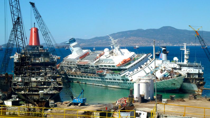 <strong>Final destination</strong>: Freelance cruise journalist Peter Knego took this photograph at Aliaga ship breaking yard in Turkey. In the center is the former Pacific Princess cruise ship, from the 1980s TV series "The Love Boat."