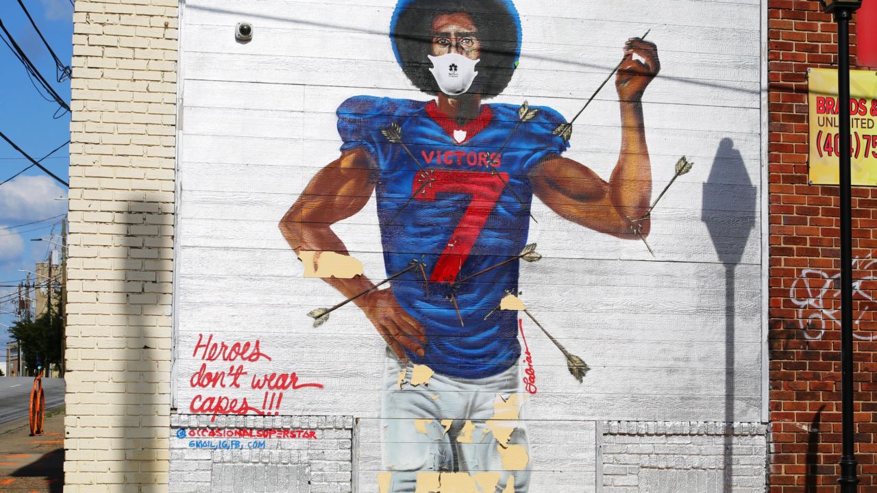 The mural of Colin Kaepernick in Atlanta's West End now has a face mask as part of the grassroots campaign to encourage mask wearing.