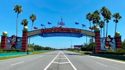 An empty road leads into a deserted Disney resort after it was closed due to the COVID-19 pandemic in Kissimmee, Florida on May 5, 2020. (Photo by Daniel Slim/AFP/Getty Images)