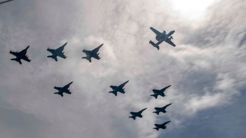 Aircraft from the carriers USS Nimitz and USS Ronald Reagan operate over the South China Sea earlier this year.