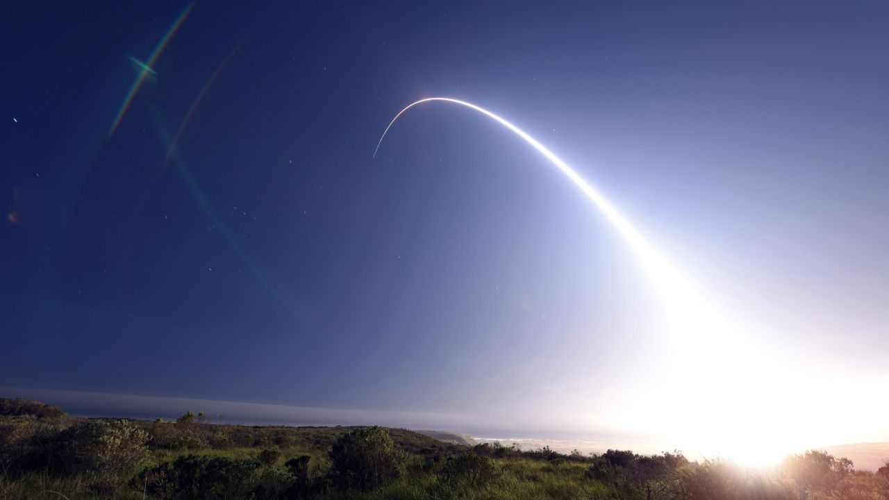 An unarmed Minuteman III intercontinental ballistic missile launches during an operational test at 11:01 p.m. Thursday, Feb. 25, 2016. Col. J. Christopher Moss, 30th Space Wing commander, was the launch decision authority.