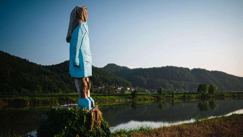A picture taken on July 5, 2019 shows what conceptual artist Ales 'Maxi' Zupevc claims is the first ever monument of Melania Trump, set in the fields near town of Sevnica, US First Ladys hometown. - After Melania cake, Melania honey, and even Melania slippers, the Slovenian hometown of the US's first lady will now boast a statue of its most famous daughter -- albeit one which has faced decidedly mixed reviews. The life-size statue on the outskirts of Sevnica was inaugurated on July 5, 2019. (Photo by Jure Makovec / AFP) / RESTRICTED TO EDITORIAL USE - MANDATORY MENTION OF THE ARTIST UPON PUBLICATION - TO ILLUSTRATE THE EVENT AS SPECIFIED IN THE CAPTION        (Photo credit should read JURE MAKOVEC/AFP via Getty Images)