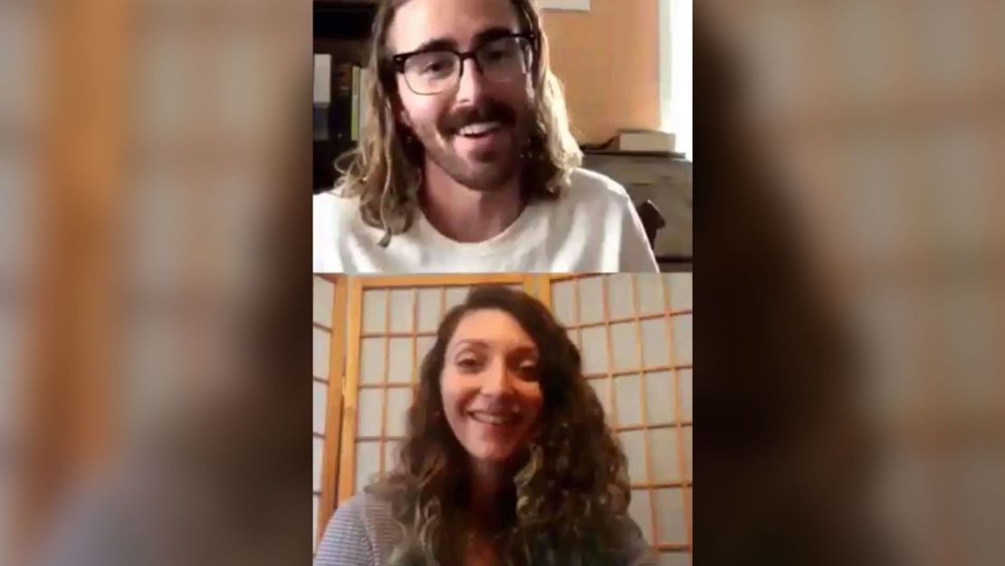 Jessica Gerhardt and her new partner -- they have not labeled the relationship quite yet -- smile during one of the many video chats they had before meeting in person.