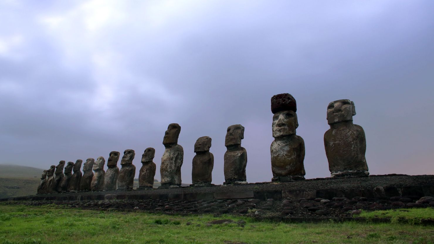 Stone statues of the Rapa Nui culture on Easter Island, 3,700 kilometers (2,299 miles) off the Chilean coast.