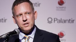 Peter Thiel, co-founder and chairman of Palantir Technologies Inc., speaks during a news conference in Tokyo, Japan, on Monday, Nov. 18, 2019. The billionaire entrepreneur was in Japan to unveil a $150 million, 50-50 joint venture with local financial services firm Sompo Holdings Inc. Palantir Technologies Japan Co. will target government and public sector customers, emphasizing health and cybersecurity initially. Photographer: Kiyoshi Ota/Bloomberg via Getty Images