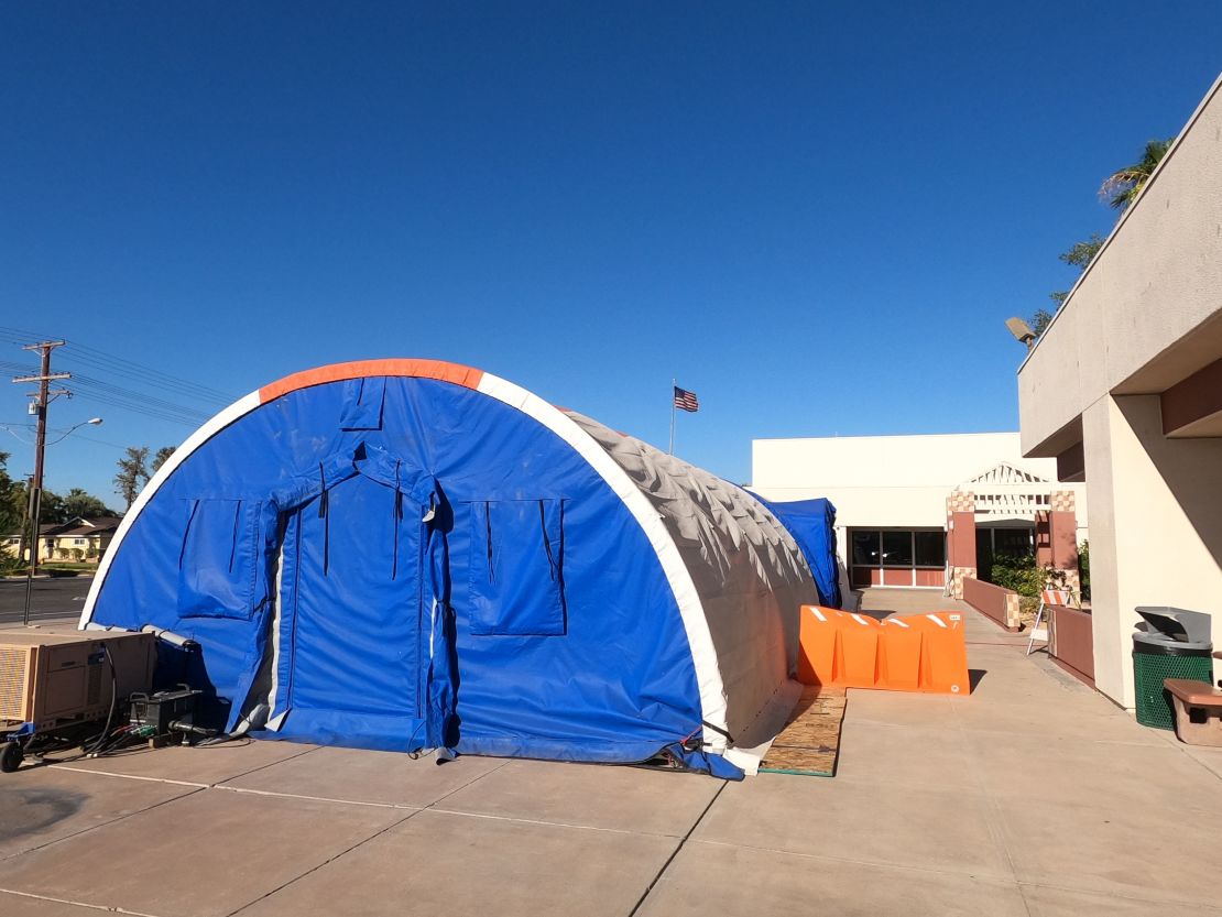 Air conditioning units keep the tent cool against the California sun.