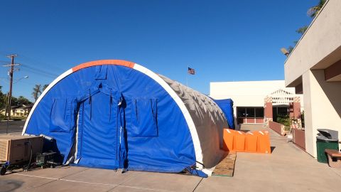 Air conditioning units keep the tent cool against the California sun.