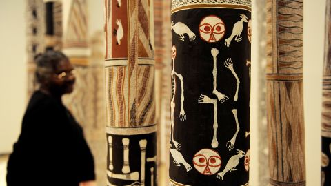 Painted memorial poles by the Yolŋu people of northeast Arnhem Land.