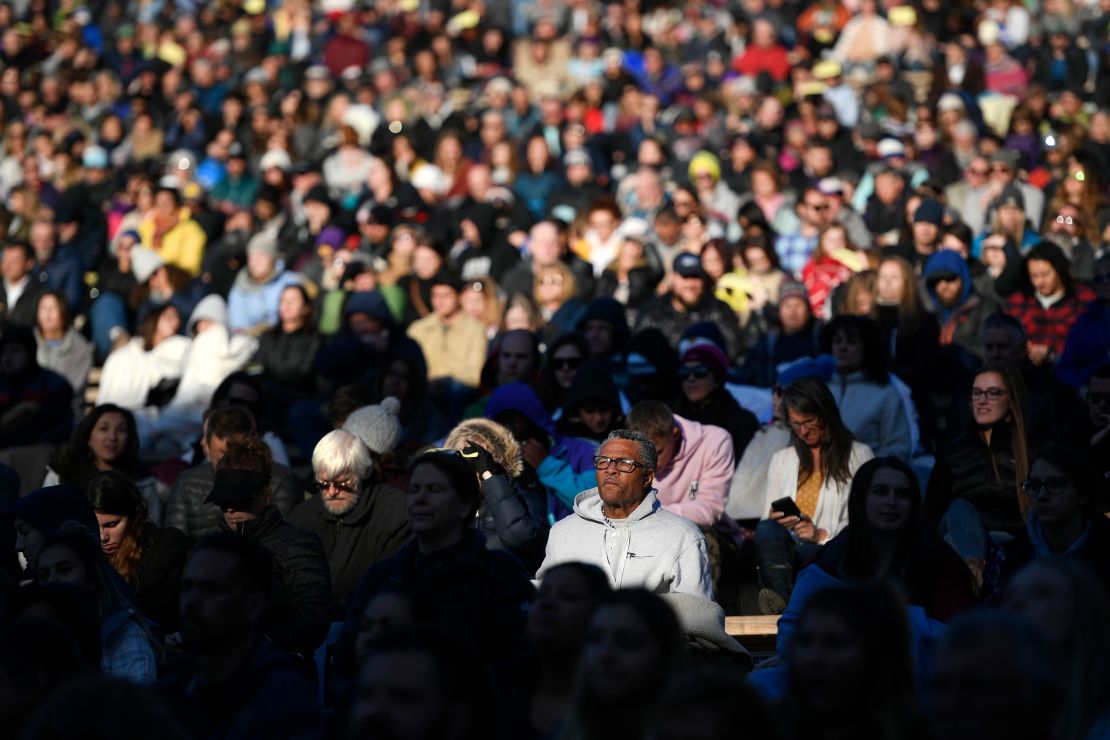 An Easter sunrise service at Red Rocks Amphitheatre on April 21, 2019, in Morrison, Colorado. 