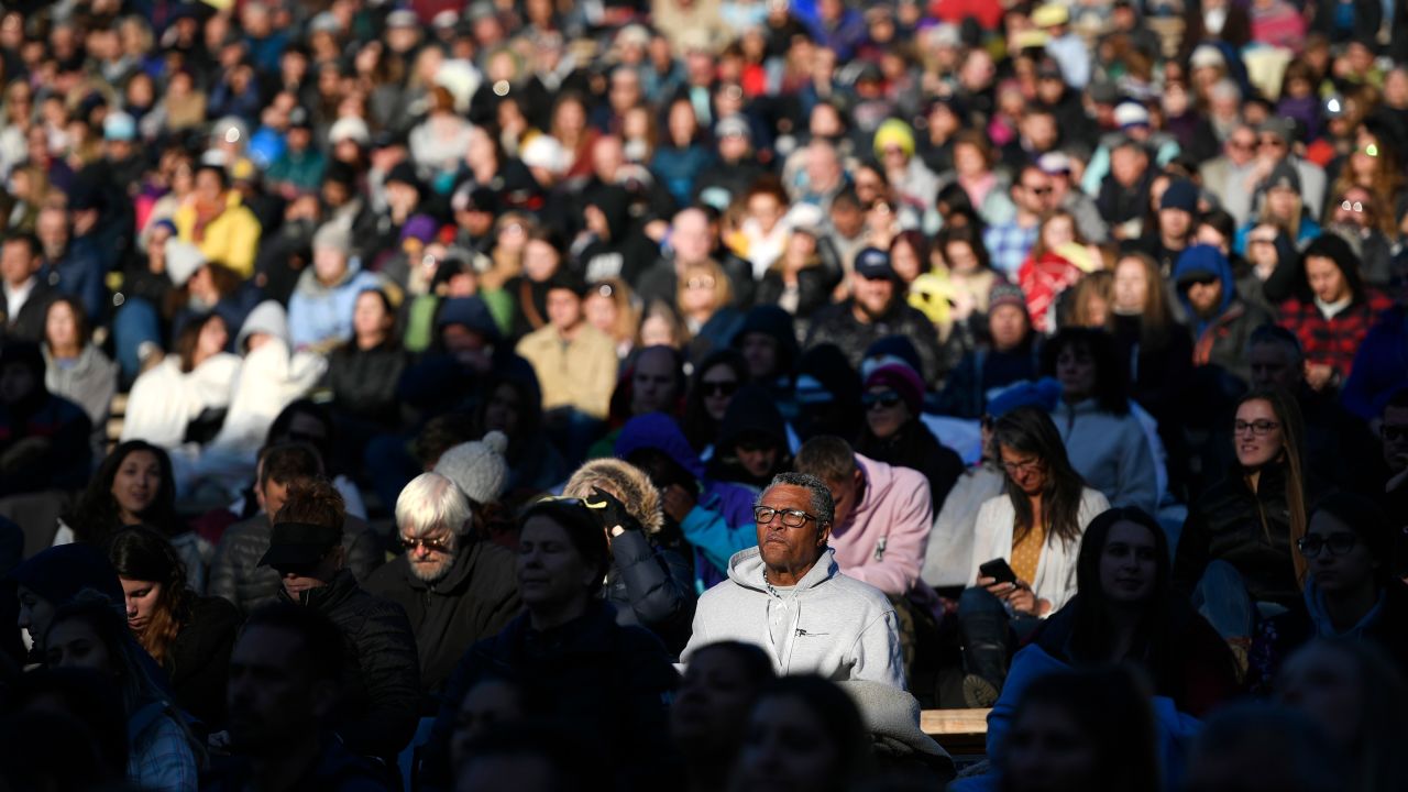 An Easter sunrise service at Red Rocks Amphitheatre on April 21, 2019, in Morrison, Colorado.