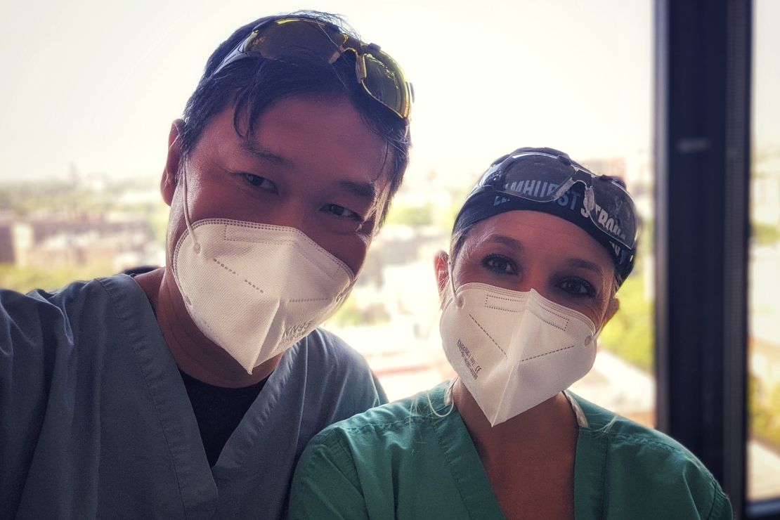 Dr. Stephanie Loe, right, with a colleague, left her home in California to spend two weeks in Queens and then two weeks in the Bronx treating coronavirus patients.