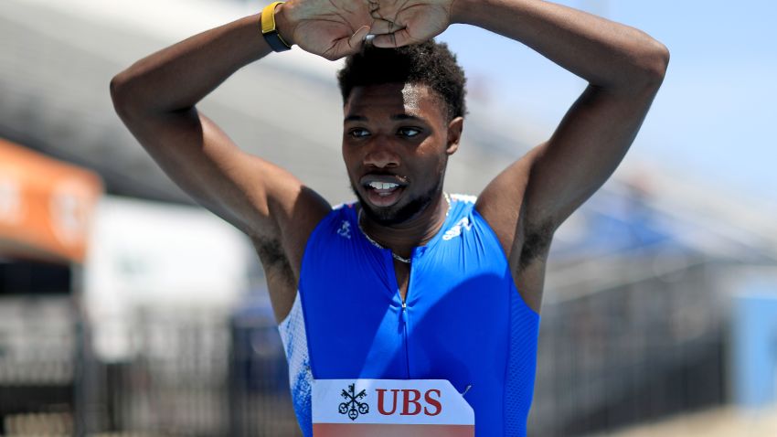 BRADENTON, FL - JULY 09: Noah Lyles of the United States competes in the 200 meter during the Weltklasse Zurich Inspiration Games at IMG Academy  on July 09, 2020 in Bradenton, Florida . (Photo by Mike Ehrmann/Getty Images)