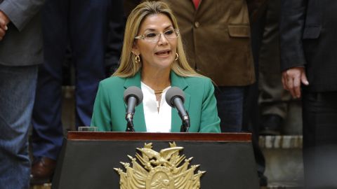 Bolivian interim President Jeanine Anez .