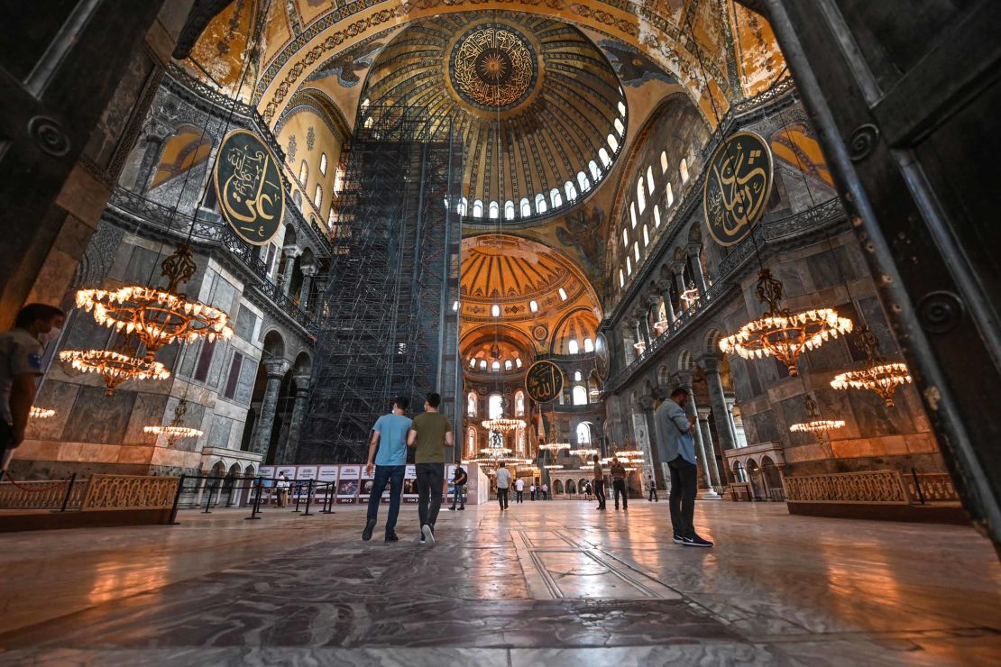 People visit Hagia Sophia museum on June 26, 2020 in Istanbul. 
