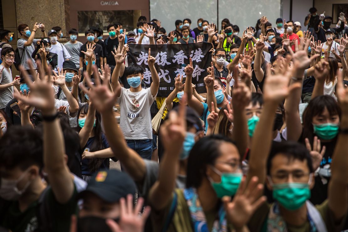 Protesters rally against the National Security Law in Hong Kong on July 1.