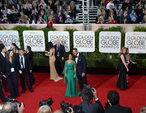 The couple walks the Golden Globes red carpet in January 2016.