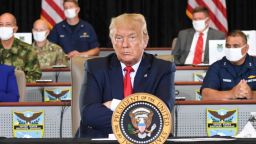 US President Donald Trump attends a briefing on Enhanced Narcotics Operations at the US Southern Command in Doral, Florida, on July 10, 2020. (Photo by SAUL LOEB / AFP) (Photo by SAUL LOEB/AFP via Getty Images)