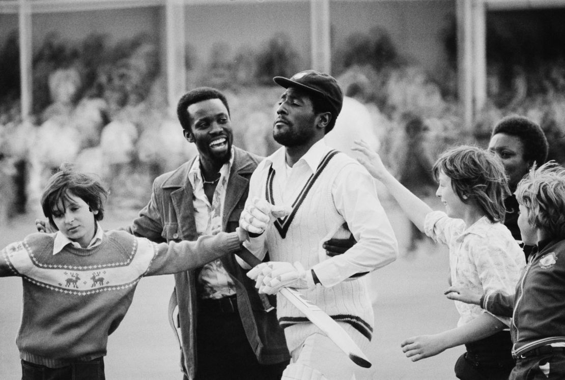 Viv Richards is greeted by fans after the first Test of West Indies' tour of England at Trent Bridge, Nottingham, UK, 3rd June 1976. 