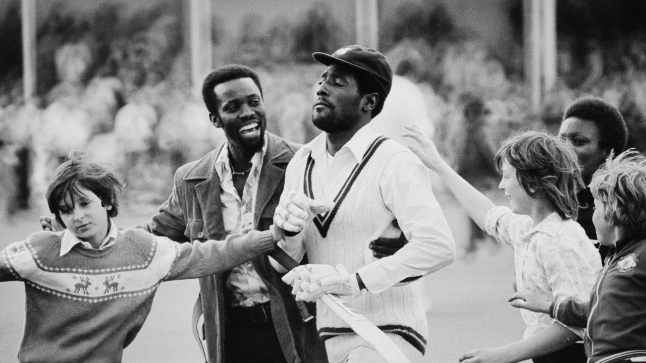 Viv Richards is greeted by fans after the first Test of West Indies' tour of England at Trent Bridge, Nottingham, UK, 3rd June 1976.