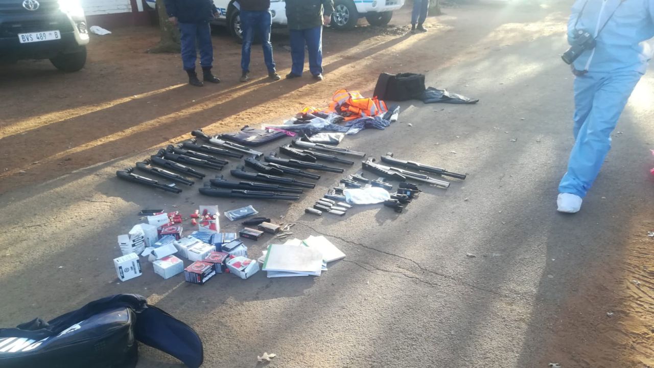 An image posted to Twitter by South African police shows firearms seized in the operation on Saturday. 