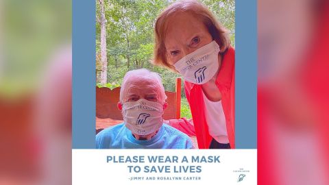 The Carter Center released a photo Saturday of Jimmy and Rosalyn Carter wearing masks.