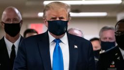 President Donald Trump wears a mask while visiting Walter Reed National Military Medical Center in Bethesda, Maryland, on July 11, 2020.