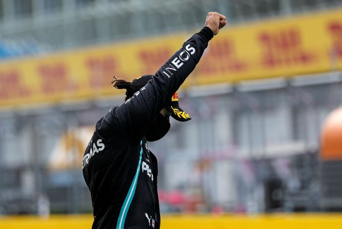 <a  target="_blank">Lewis Hamilton</a> raises his right fist while standing on the podium following <a  target="_blank">his win</a> at the Styrian Formula One Grand Prix in Spielberg, Austria, on July 12. Hamilton, the first and only Black driver to compete in F1, has been an <a  target="_blank">outspoken advocate</a> for the Black Lives Matter movement and racial equality.