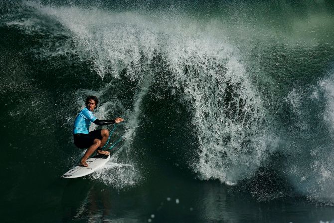 French surfer Kauli Vaast competes in the final round of the French Federation Cup in Hossegor, France, on July 7.