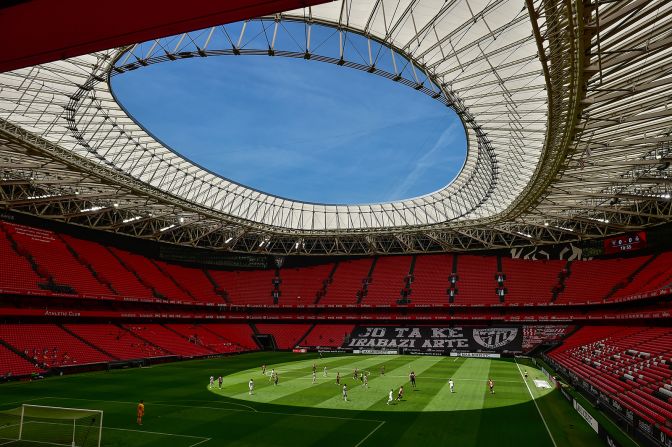 Athletic Club and Real Madrid play a match at San Manes stadium in Bilbao, Spain, on July 5.