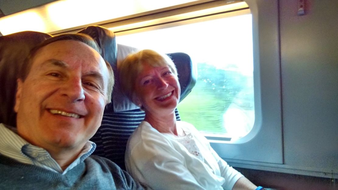 Vincent Marseglia and his wife on a train traveling through France in 2016. Right now, they're remaining at home in Rhode Island.