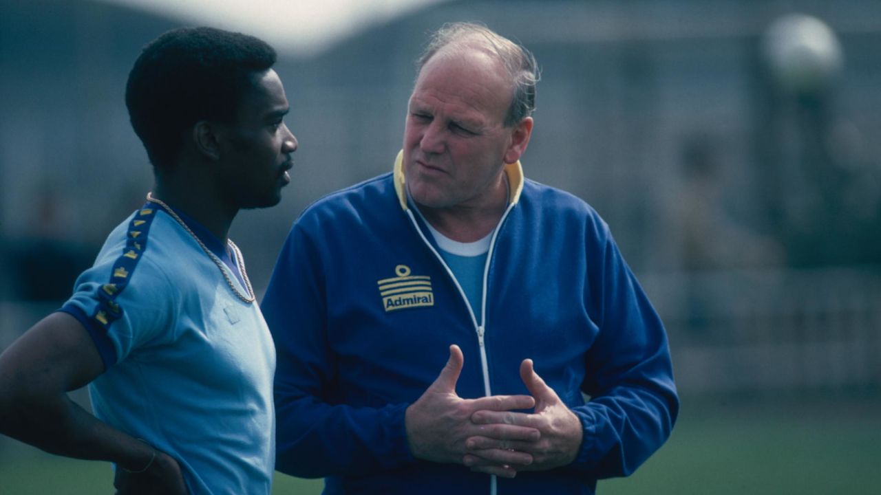 England manager Ron Greenwood speaks to Laurie Cunningham during training.