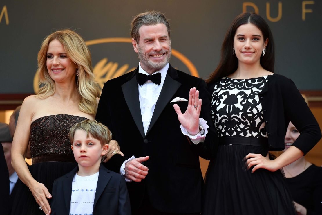 John Travolta, Kelly Preston and their children Ella Bleu Travolta (right) and Benjamin Travolta in May 2018 for the screening of "Solo: A Star Wars Story."