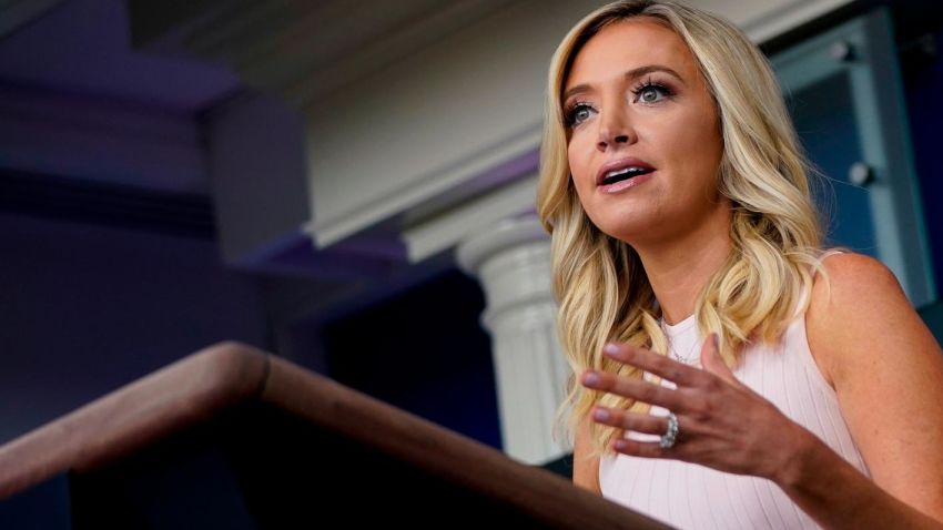 WASHINGTON, DC - JULY 13: White House Press Secretary Kayleigh McEnany speaks during a press briefing at the White House on July 13, 2020 in Washington, DC. On Monday afternoon, President Donald Trump will participate in a roundtable discussion with citizens positively impacted by law enforcement. (Photo by Drew Angerer/Getty Images)