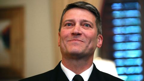 Then-physician to the President U.S. Navy Rear Admiral Ronny Jackson meets with Senate Veterans Affairs Committee Chairman Johnny Isakson (R-GA) in his office in the Russell Senate Office Building on Capitol Hill April 16, 2018 in Washington, DC. 