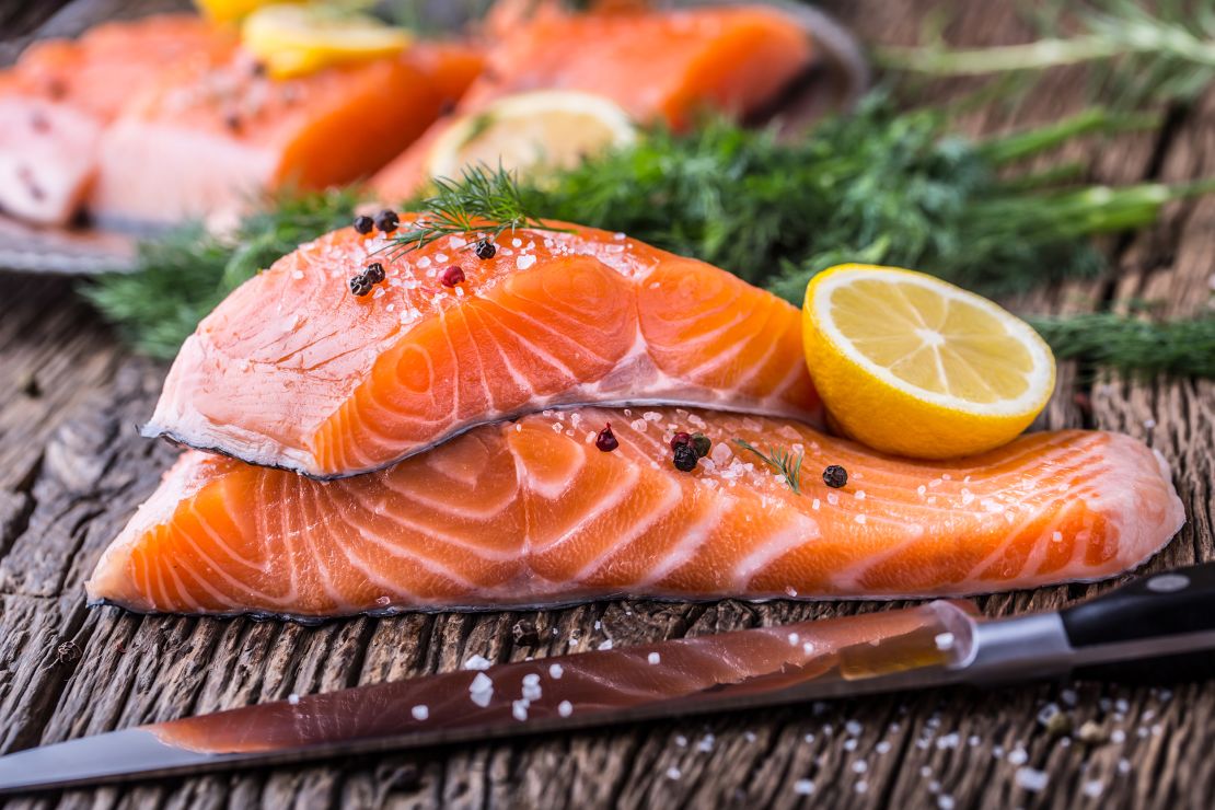 Good-for-you proteins include omega-3 rich fish like salmon.