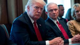 WASHINGTON, DC - MARCH 29:  U.S. President Donald Trump (L) and Attorney General Jeff Sessions (R) attend a panel discussion on an opioid and drug abuse in the Roosevelt Room of the White House March 29, 2017 in Washington, DC.  (Photo by Shawn Thew-Pool/Getty Images)