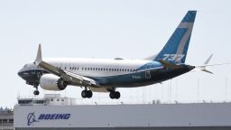 A Boeing 737 MAX jet lands following a Federal Aviation Administration (FAA) test flight at Boeing Field in Seattle, Washington on June 29, 2020. - US regulators conducted the first a test flight of the Boeing 737 MAX on Monday, a key step in recertifying the jet that has been grounded for more than a year following two fatal crashes.
A MAX aircraft took off from Boeing Field in Seattle at 1655 GMT, a Federal Aviation Administration spokesperson said. (Photo by Jason Redmond / AFP) (Photo by JASON REDMOND/AFP via Getty Images)
