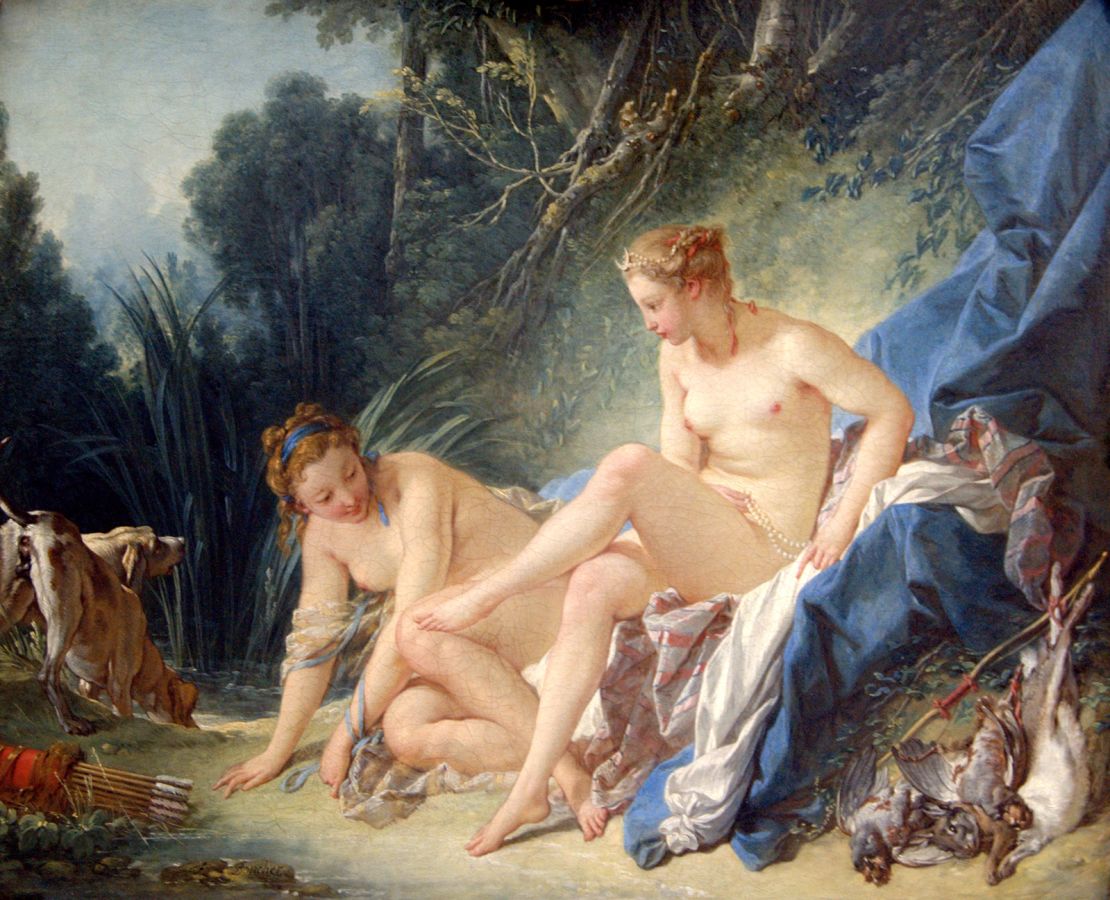 The Roman goddess Diana became a popular figure to paint in Rococo art because of myths that include her bathing rituals. Boucher painted "Diana Resting after her Bath" in 1742.