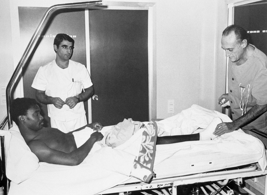 Laurie Cunningham's time at Real Madrid was hampered by injury; here he lies in hospital following an operation on his broken toe.