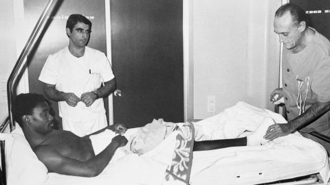 Laurie Cunningham's time at Real Madrid was hampered by injury; here he lies in hospital following an operation on his broken toe.