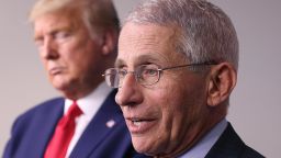 Dr. Anthony Fauci (R), director of the National Institute of Allergy and Infectious Diseases, speaks while flanked by President Donald Trump during the daily coronavirus task force briefing in the Brady Briefing room at the White House on March 31, 2020 in Washington, DC. 