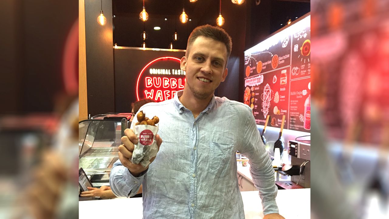 Oleg Sabsai claims to be the first person to transform the traditional egg waffle into an ice cream dessert.