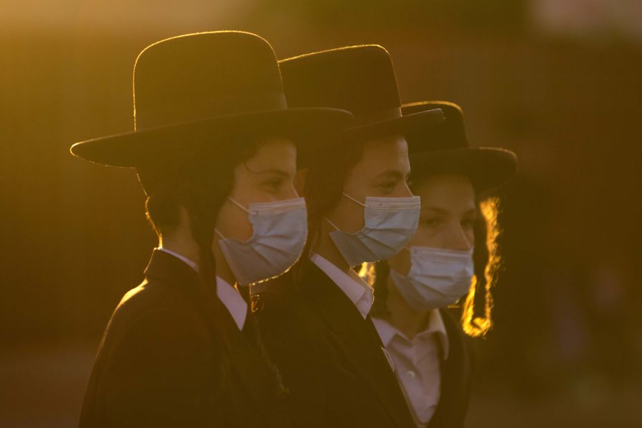 Ultra-Orthodox Jews gather for a July 13 protest over lockdown measures in Jerusalem.