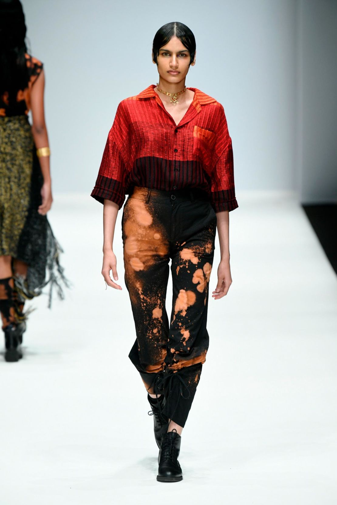 A model walks the runway at the Mercedes-Benz presents Amesh Wijesekera show during Berlin Fashion Week Autumn/Winter 2019