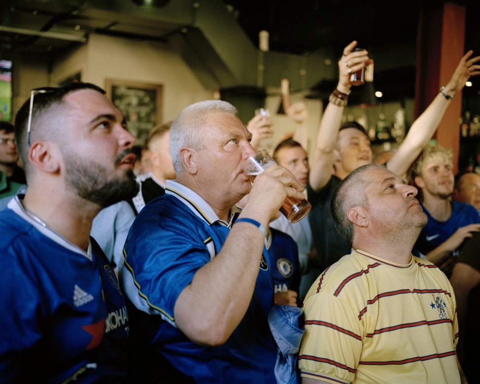 Chelsea fans watch English soccer's FA Cup final in a London pub.