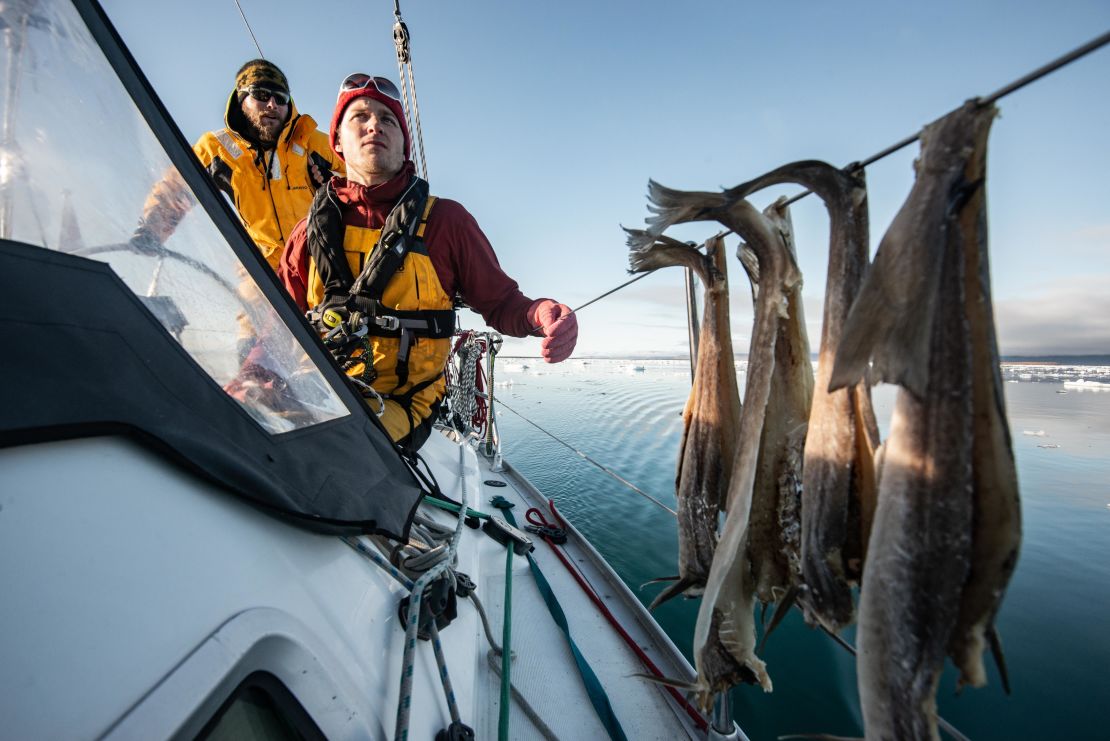 Captain Andreas B. Heide, right, with Jon Grantangen aboard Barba.