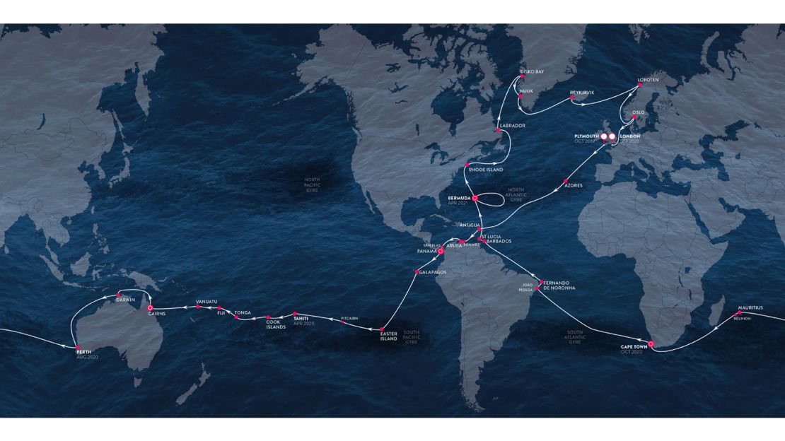 The eXXpedition Round The World route map.