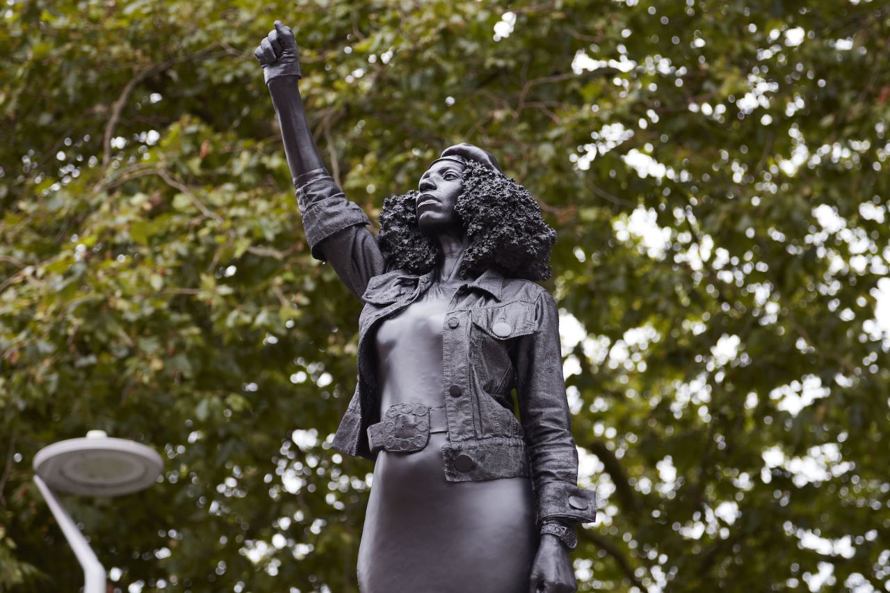 The statue was erected on a plinth once occupied by a statue of slave trader Edward Colston.